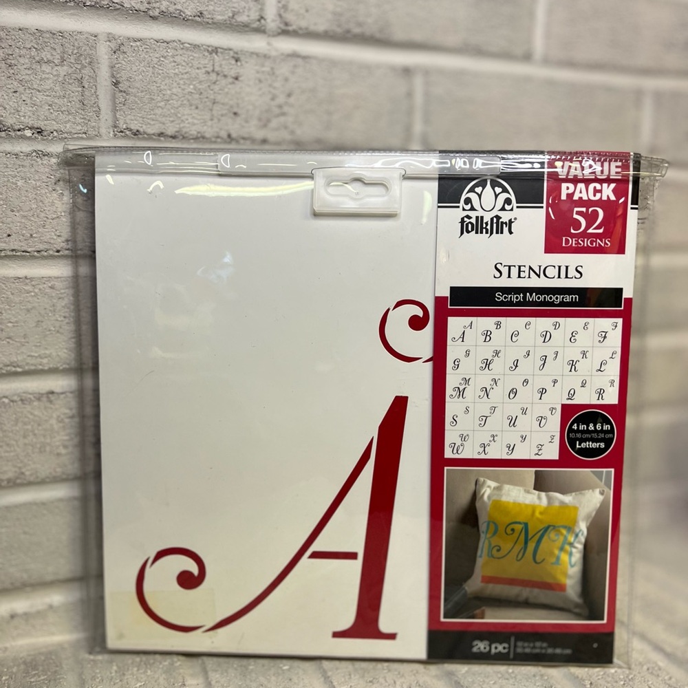 FolkArt Stencil Value Pack with Red Script Monogram
